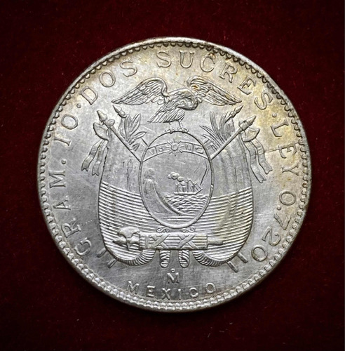 Moneda 2 Sucres Ecuador 1944 Km 80 Plata 0.720
