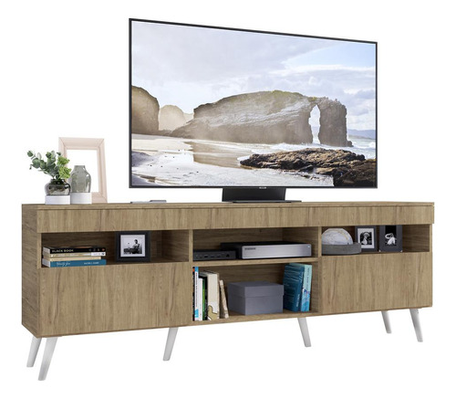 Rack Tv 65  Retrô 2 Portas Paris Multimóveis V3327 Cor Rustic/Branco