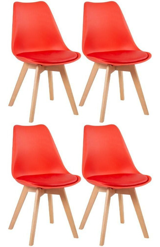 4 Cadeiras Estofada Leda Base Madeira Eames Cozinha Cores Estrutura da cadeira Vermelho