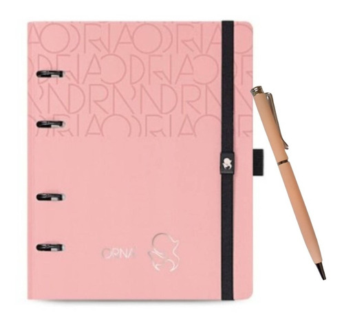 Caderno Argolado Orna E Caneta Rosa- Ultra Slim - Moderna