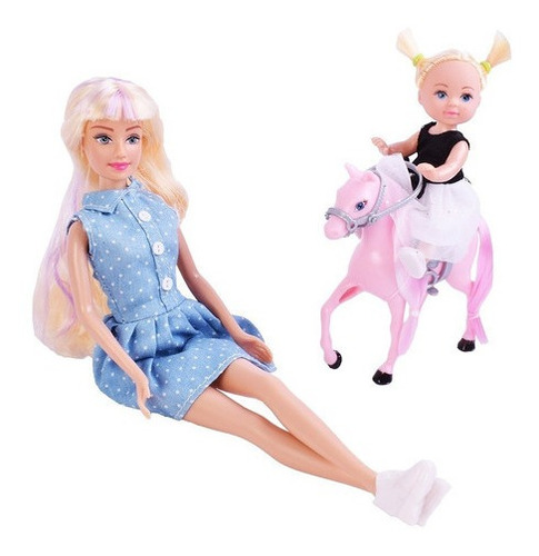 Imagen 2 de 7 de Muñeca Paloma Y Su Hija Cabalgata En Pony 7568