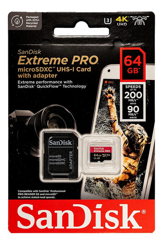 Memoria Sandisk Extreme Pro Sdsqxcu-064g-gn6ma 64gb 200mb/s