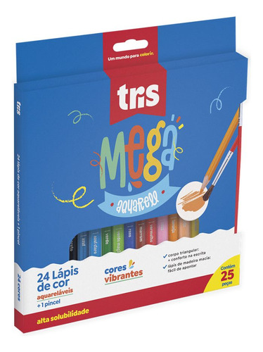 Lapis Cor Aquarelavel Tris Mega Aquarell 24 Cores + Pincel