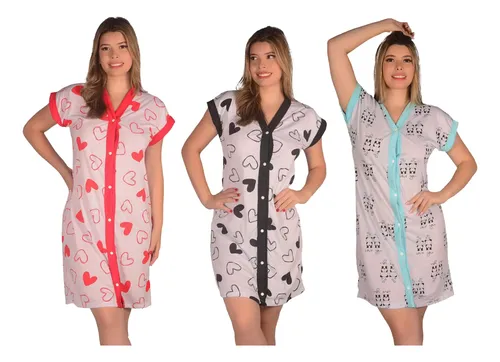 Kit Com 3 Camisolas Amamentação Aberta Botões Na Frente