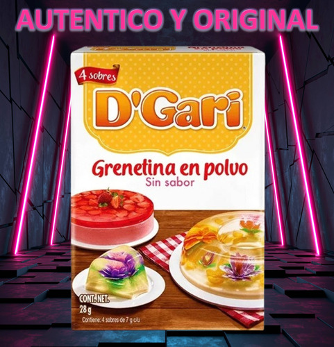 Grenetina De Agua Sin Sabor D'gari 4 Sobres 7 Gramos C/u