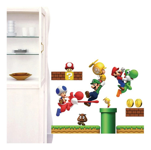 Stiker Mario Bros, Decoración Dormitorio Bebe Niños 