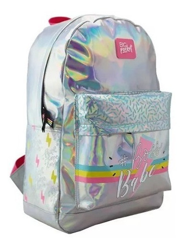 Mochila Escolar Holografic Metalizada Espalda 17 Big Pocket 