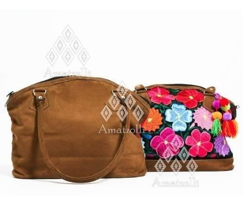 Lote 6 Bolsas Artesanal Mexicano Gamuza Y Flores Bordadas