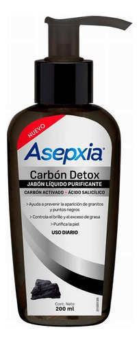 Jabón Líquido Corporal Asepxia Carbón Detox Facial 200ml