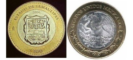 Moneda De 100 Pesos Mexicanos Del Estado De Tamaulipas 1a F.