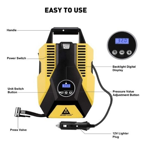 Inflador Portátil Digital Neumáticos Con Luz Led 12 V Cc