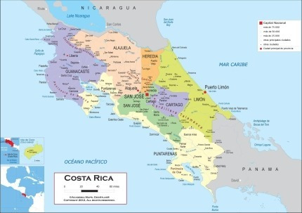 Mapa De Costa Rica - División Política - Lámina 45x30 Cm.