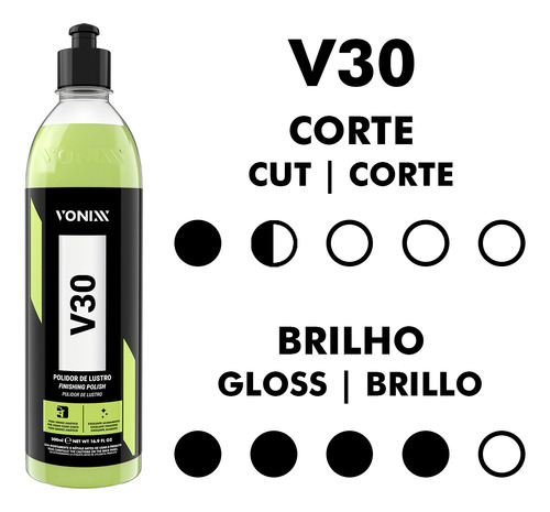 Kit Polimento - V10 Corte V20 Refino V30 Lustro 500ml Vonixx Cor Preto
