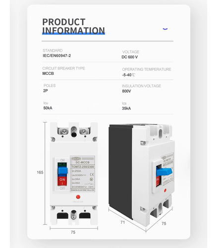 Tomzn-protección De Sobrecarga Caja Moldeada Solar Mccb