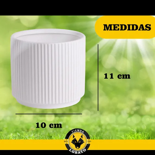 Maceta De Cerámica Con Líneas 10x11cm Elegante Blanco