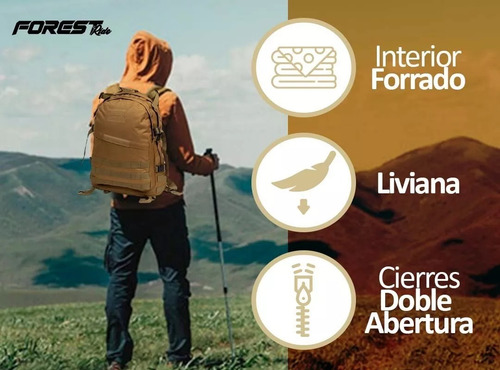 Mochila Táctica Forest Porta Notebook Trekking Urbana Viaje Color Negro