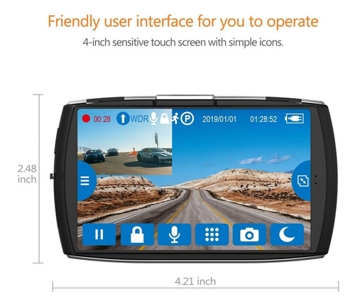 Imagen 2 de 7 de Z Edge Dual Dash Cam 4.0 Pantalla Táctil Frontal Y Traser...