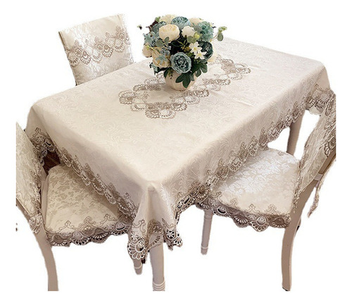 Mantel Rectangular De Encaje Lujoso Para Comedor Hogareño