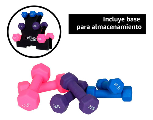 Set De Pesas Mancuernas C/soporte 20lb Hexagonales 2,3,5 Lbs Color Multicolor