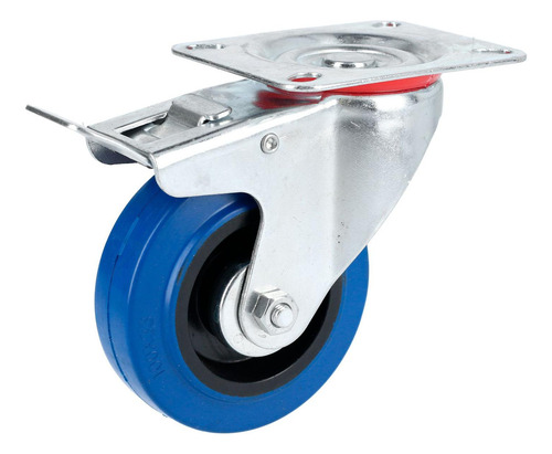 Rodaja de goma elástica giratoria con freno azul 4"