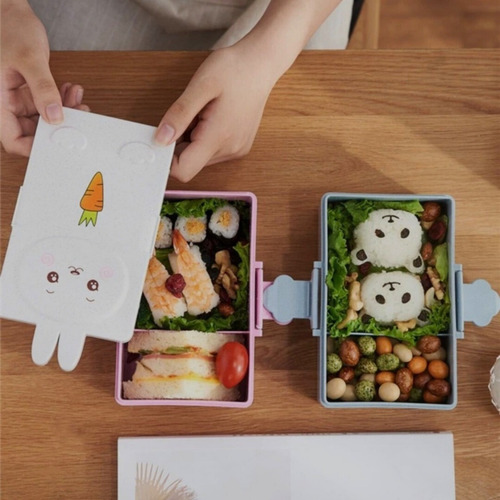 Vianda Infantil Lunchera Hermética Con Cubiertos Chufi Bebés Blanco Y Rosa Conejo