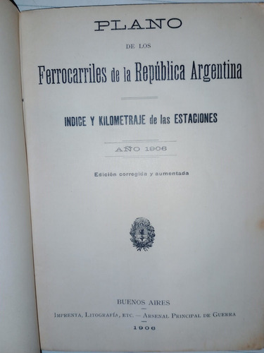 Plano Mapa Ferrocarriles República Argentina 1906