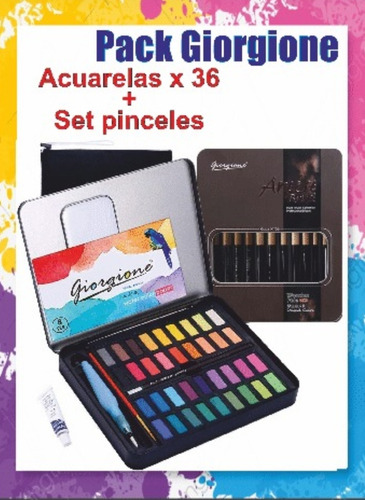 Pack Acuarelas X 36 + Set De Pinceles Giorgione Profesional