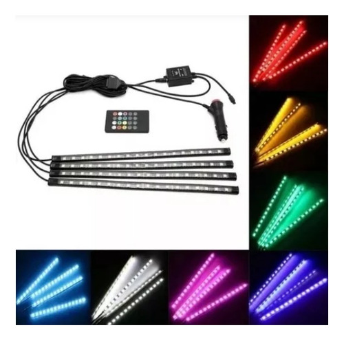 X4 Tira Led Multicolor Rgb Interior Carro Control Sensor