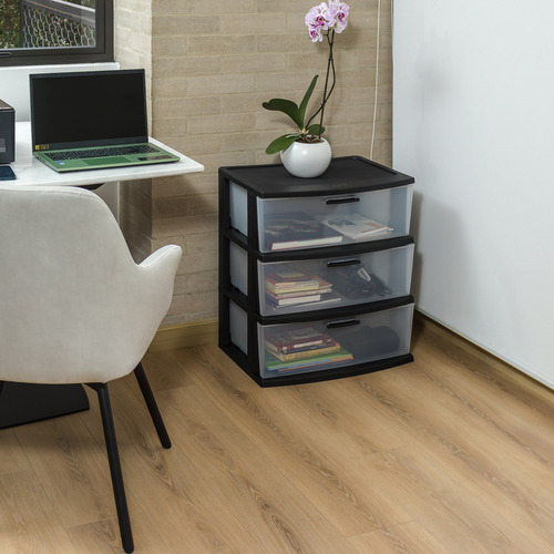 Cajonera Comoda Organizador Multifuncional 3 Cajones Mq Color Negro Lisa