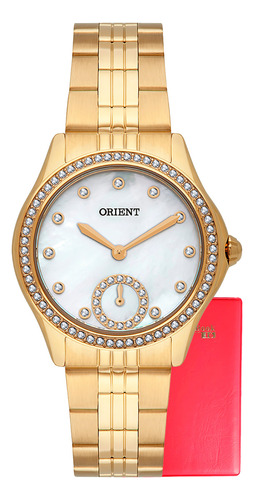 Relógio Orient Feminino Dourado Madrepérola Cristal Fgss0189