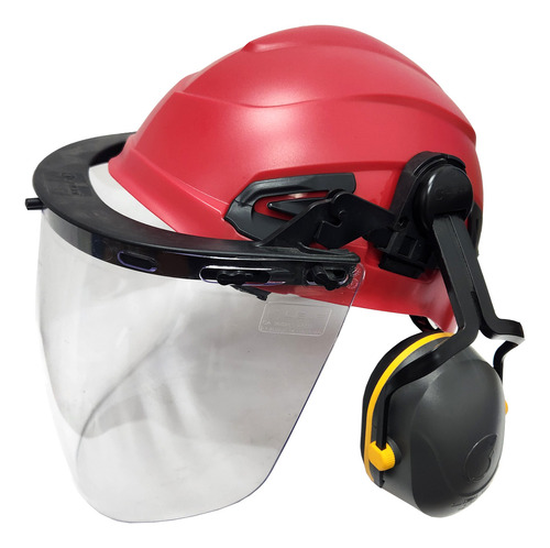 Kit Casco Protector Facial Y Auditivo Libus Rojo