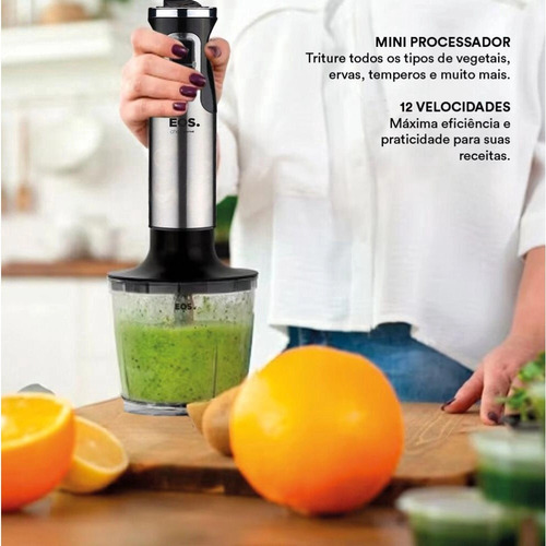 Mixer Eos 3 Em 1 12 Velocidades 850w Inox E Preto Emx03 110v Inox E Preto