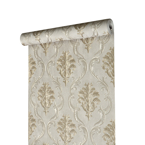 Imagem 2 de 8 de Papel De Parede Importado Vinilico Damask Marrom Dourado 10m