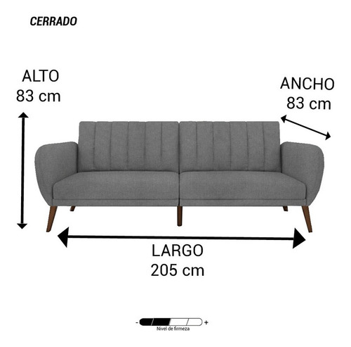 Sofa Cama Tessa Lino Gris Sala Sofa Sillon Mueble Pieza