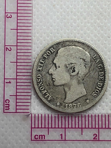 Moneda Plata España 1 Peseta 1876 Ley 0.835 Rey Alfonso Xii (Usado)