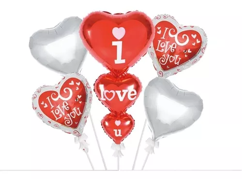 Cinco globos rojos del corazón, globo del día de San Valentín en