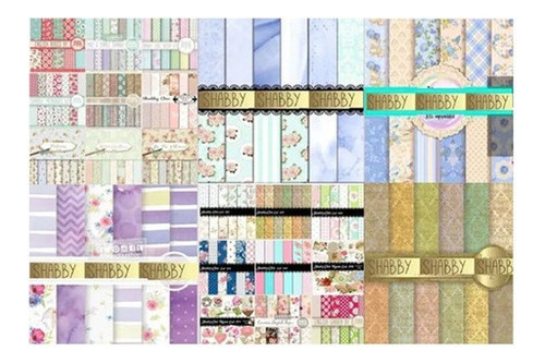 Pack Fondos Clipart - Shabby Chic Rosa, Celeste , Violeta