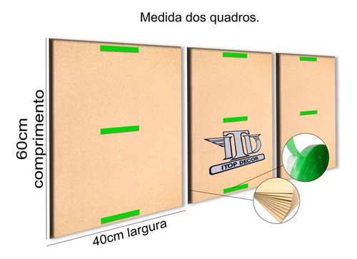 Cuadros Decorativos Abstractos Verde Y Dorado ltop-decor Geométricos Para Sala 3 Unidades