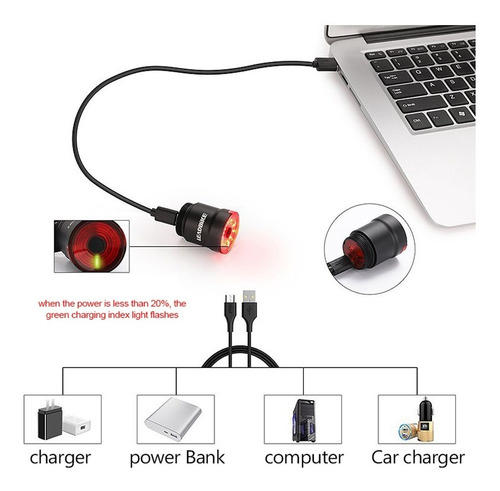 Luz Led Bicicleta Inteligente Usb Freio Carregável.