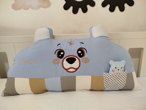 Chichonera Oruga Con Cabecera Oso Personalizado Para Cuna Oruga Con Oso Celeste