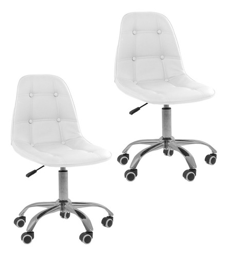 Kit 2 Cadeiras de Escritório Office Eiffel Giratória com estofado de couro sintético Branco