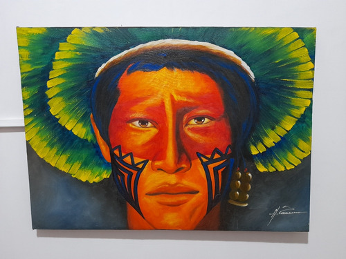 Cuadro De Indígena De Amazonia Brasil. 70cmx50cm. 24000$