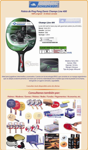 Imagen 2 de 6 de Paleta De Ping Pong Donic Champs 400 Ittf - Olivos