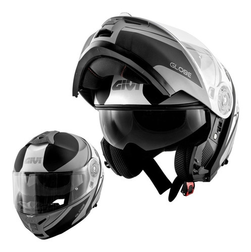 Capacete Robocop Givi X21 Globe Escamoteável C/ Oculos Solar Cor Preto Cinza Fosco Tamanho do capacete 57/58