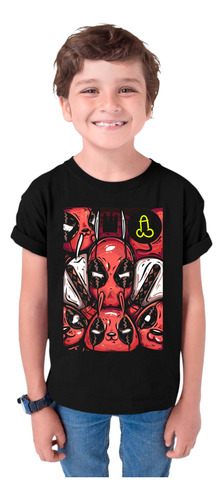 Camiseta Negra Algodón Estampada Deadpool Nuevo Estreno