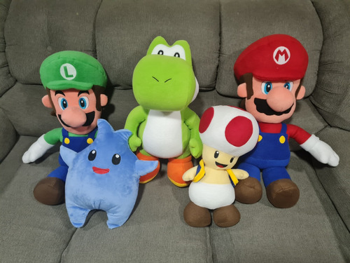 Set 5 Peluches De Mario Bros 65 Cm Luigi Yoshi Toad Lumalee