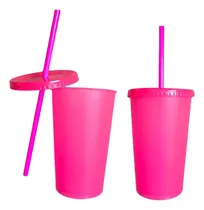 Comprar 12 Vasos Reutilizables 16 Oz + Tapa Y Popote