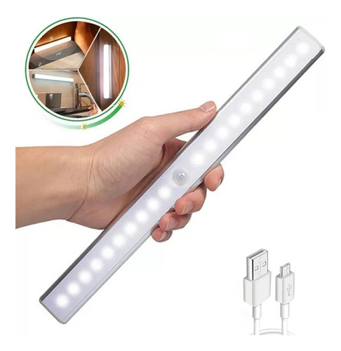 Lampara Tubo Barra Luz Led Recargable Sensor Movimiento 30cm