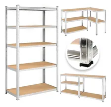 Rack Metálico 5 Niveles 180x90x40cm Adir Galvanizado Con Repisas Ajustables Plateado