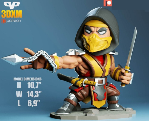 Archivo Stl Impresión 3d - Mortal Kombat Scorpion Chibi